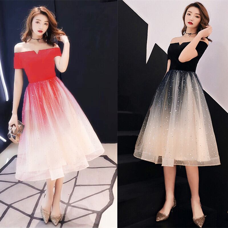 【新作】【送料無料】 2023 夏の日本と韓国版の女性用ワンショルダー スリム ミッドレングス バンケット イブニング ドレス 4299 0391281139037