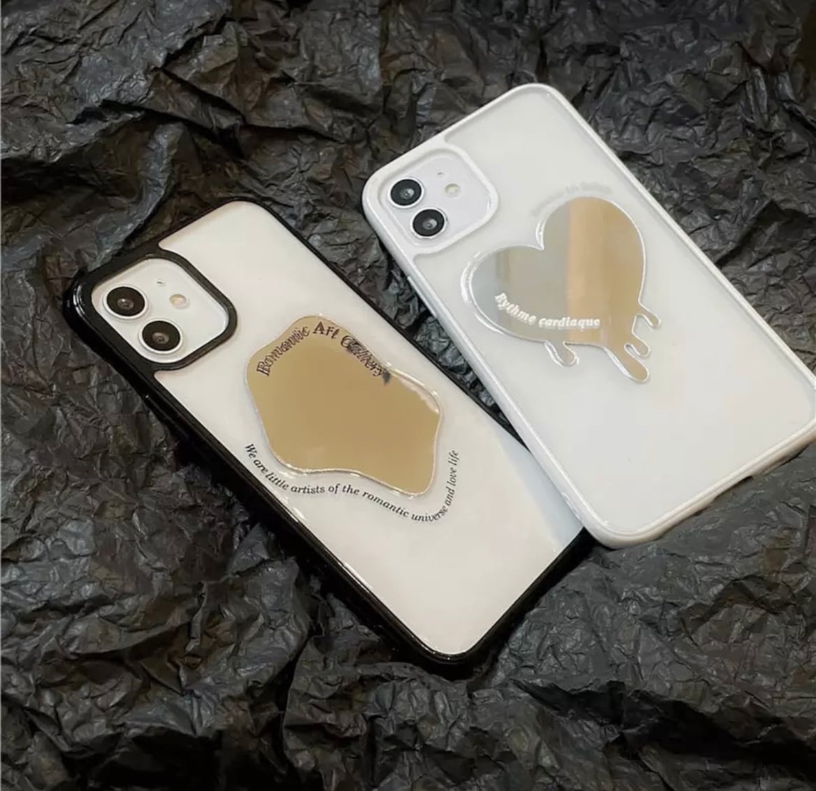 送料無料 予約商品 0123 ミラー ハート モノトーン シンプル お洒落 韓国 Iphoneケース スマホケース Selectshop Aya