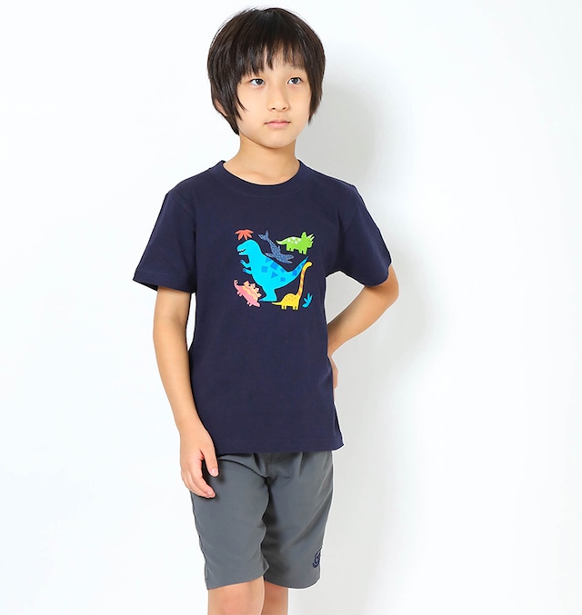 恐竜プリントＴシャツ（子供用ティラノサウルス）ネイビー