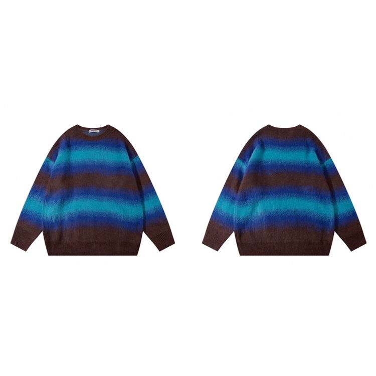 ★GRADIENT STRIPE MOHAIR ROUND NECK SWEATER　　　A0831