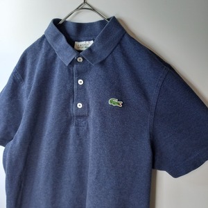 ラコステ　ポロシャツ　半袖　シェルボタン　刺繍ロゴ　ネイビー　USM