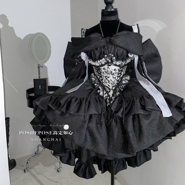 ロリータドレス パーティドレス プリンセスドレス ドレス ブラックドレス イベント ステージ衣装