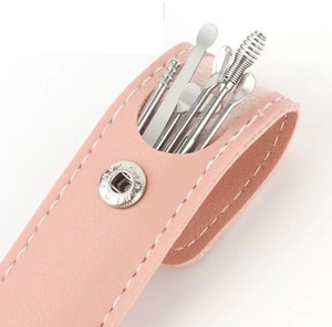 耳かき 6点セット ステンレス製 イヤークリーナー 携帯ケース付き 耳掃除 スクリュー型・スプーン型・コイル型 水洗いOK 衛生的 軽量コンパクト　ピンク