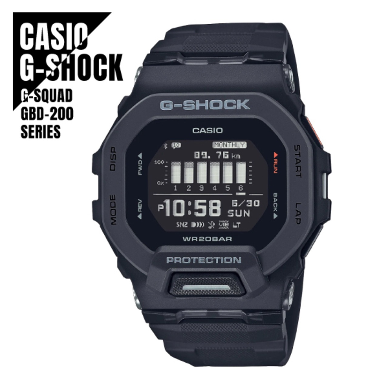 CASIO カシオ G-SHOCK Gショック G-SQUAD Gスクワッド スマートフォンリンク Bluetooth通信 GBD-200-1 ブラック 腕時計 メンズ