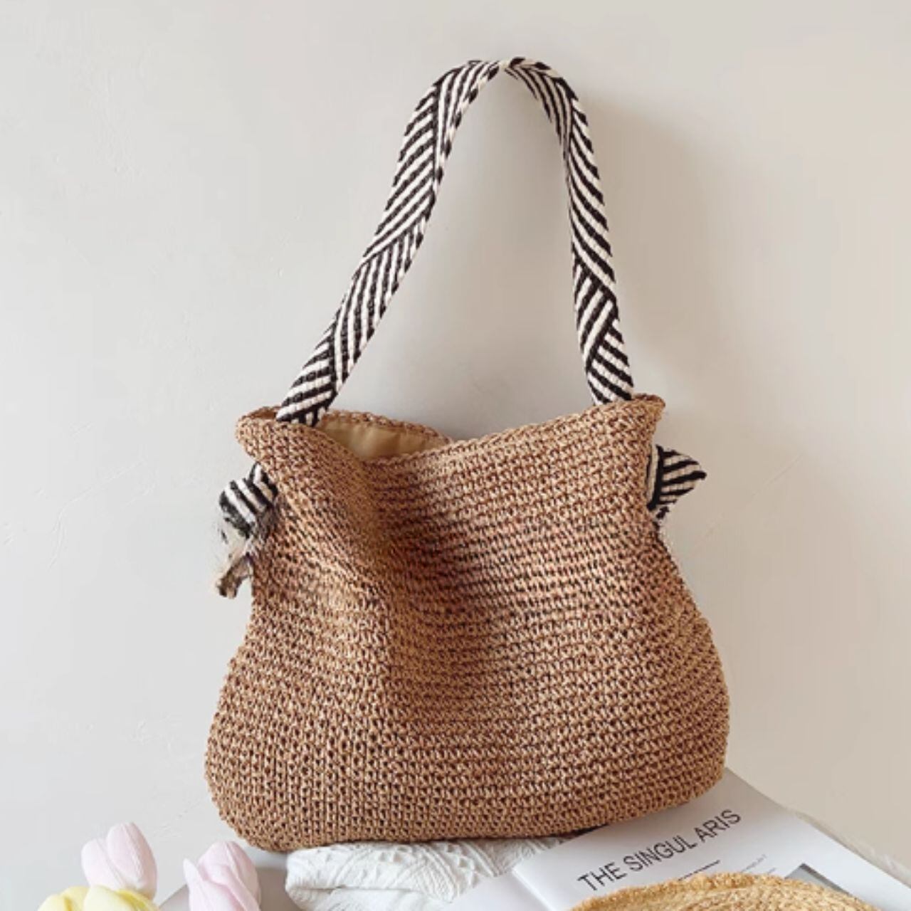 編み込みデザインストライプハンドルバッグ 00385