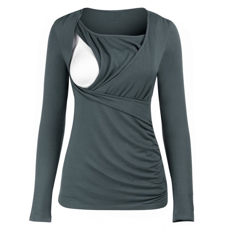 【新作】【送料無料】 授乳シャツ妊婦服マタニティトップス冬母乳育児ソリッドステッチナース長袖服 ロング ウィンター 冬物 ソリッドカラー expec534419459613