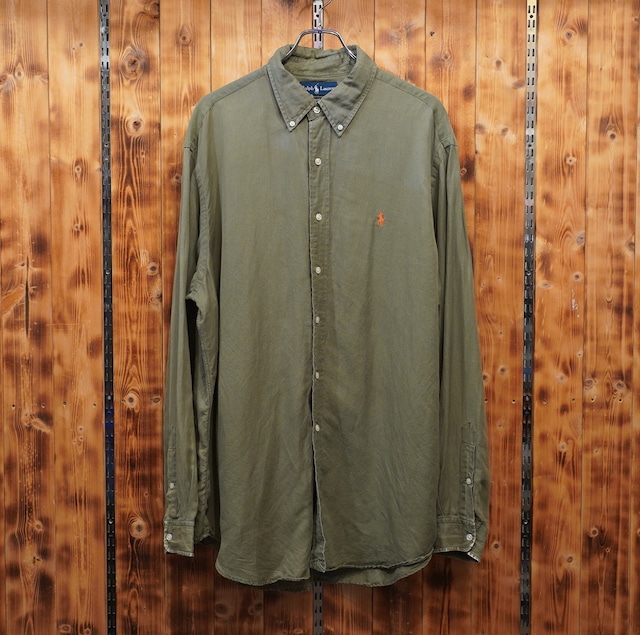 ralphlauren classic fit リネン シルク シャツ XL オリーブ ラルフローレン