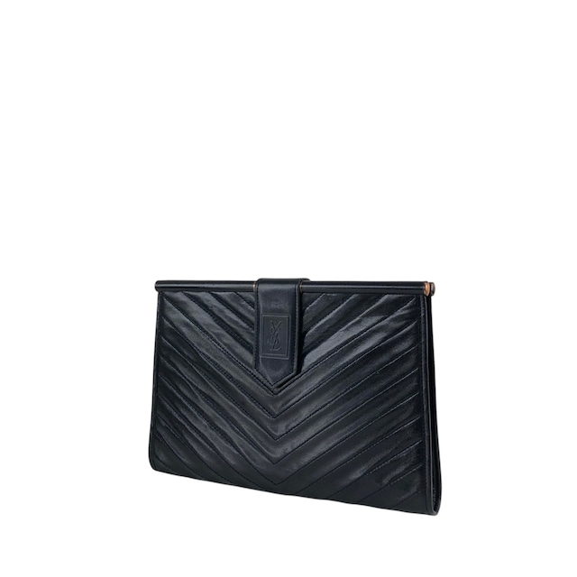 Yves Saint Laurent イヴ・サンローラン ハンドバッグ ネイビー YSL レザー クラッチバッグ vintage ヴィンテージ オールド j5mjwb