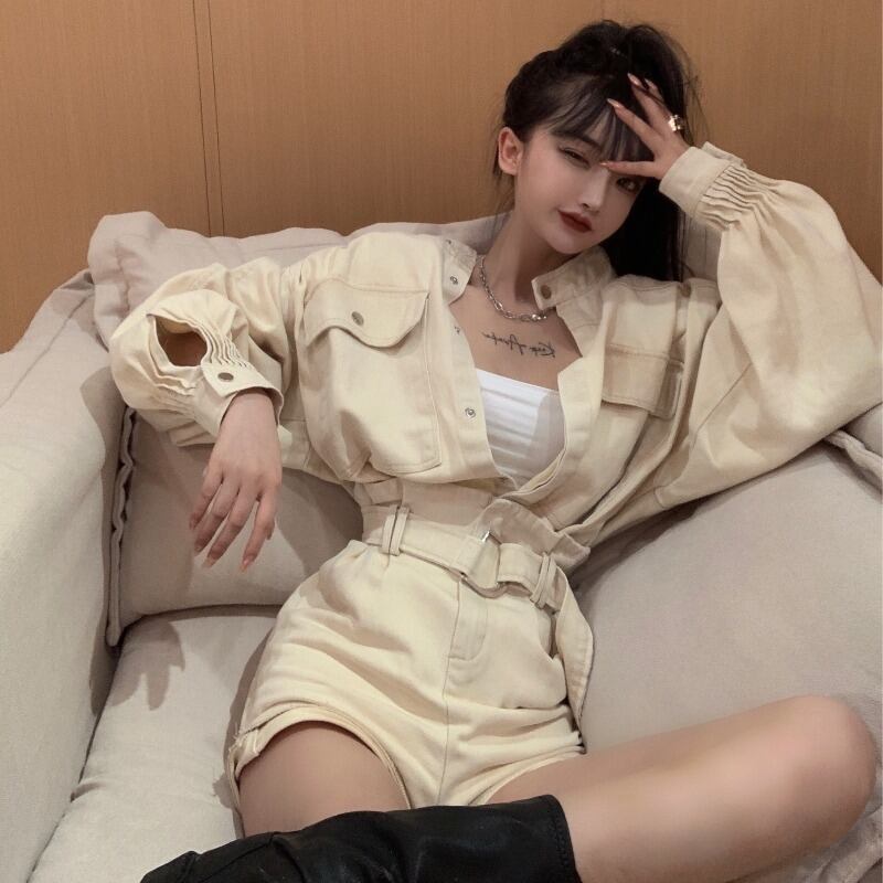 ツーリングウォッシュドデニムジャケットレディース秋ルーズシャツ2020新しい長袖トップインタイド ブラックストロベリース97609218941