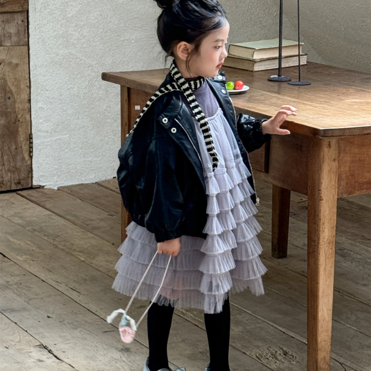 秋レイヤードチュールワンピース