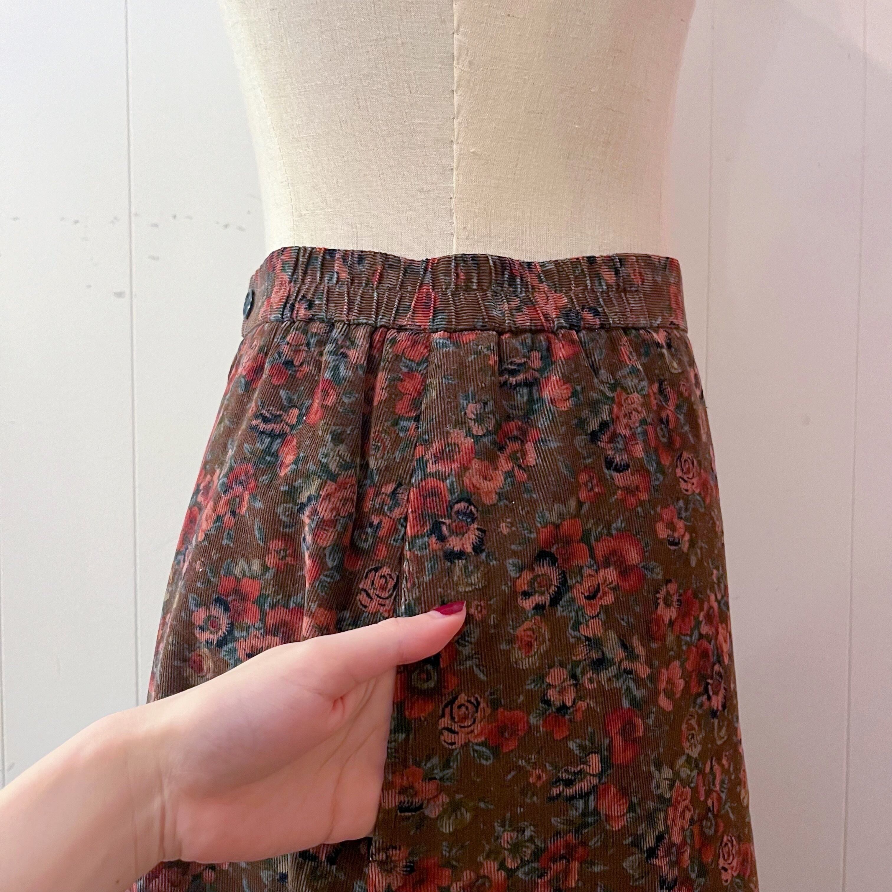 dark brown flower corduroy skirt