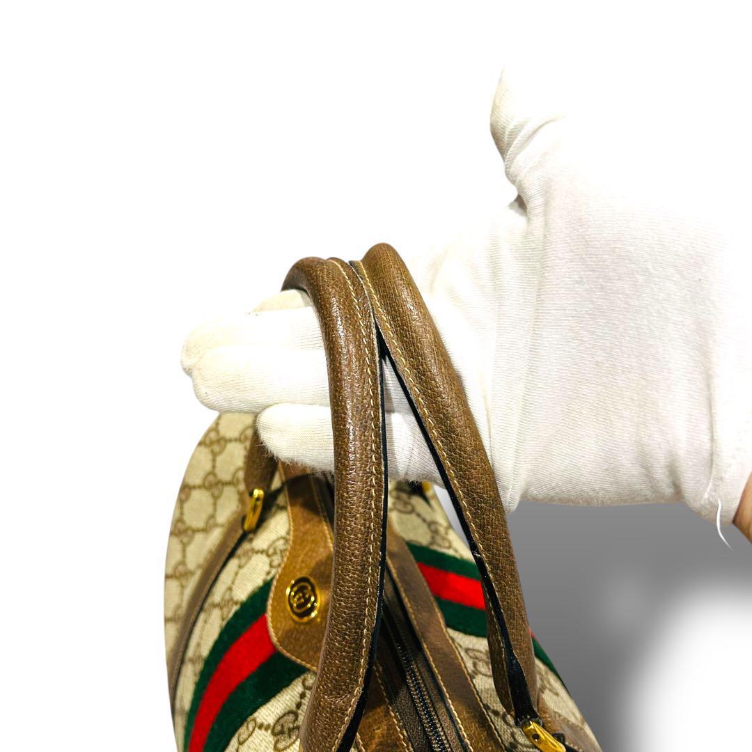 極美品 GUCCI グッチ シェリーライン ハンドバッグ ミニボストン ブラウン 極美品 GUCCI グッチ シェリーライン ハンドバッグ ミニボストン
