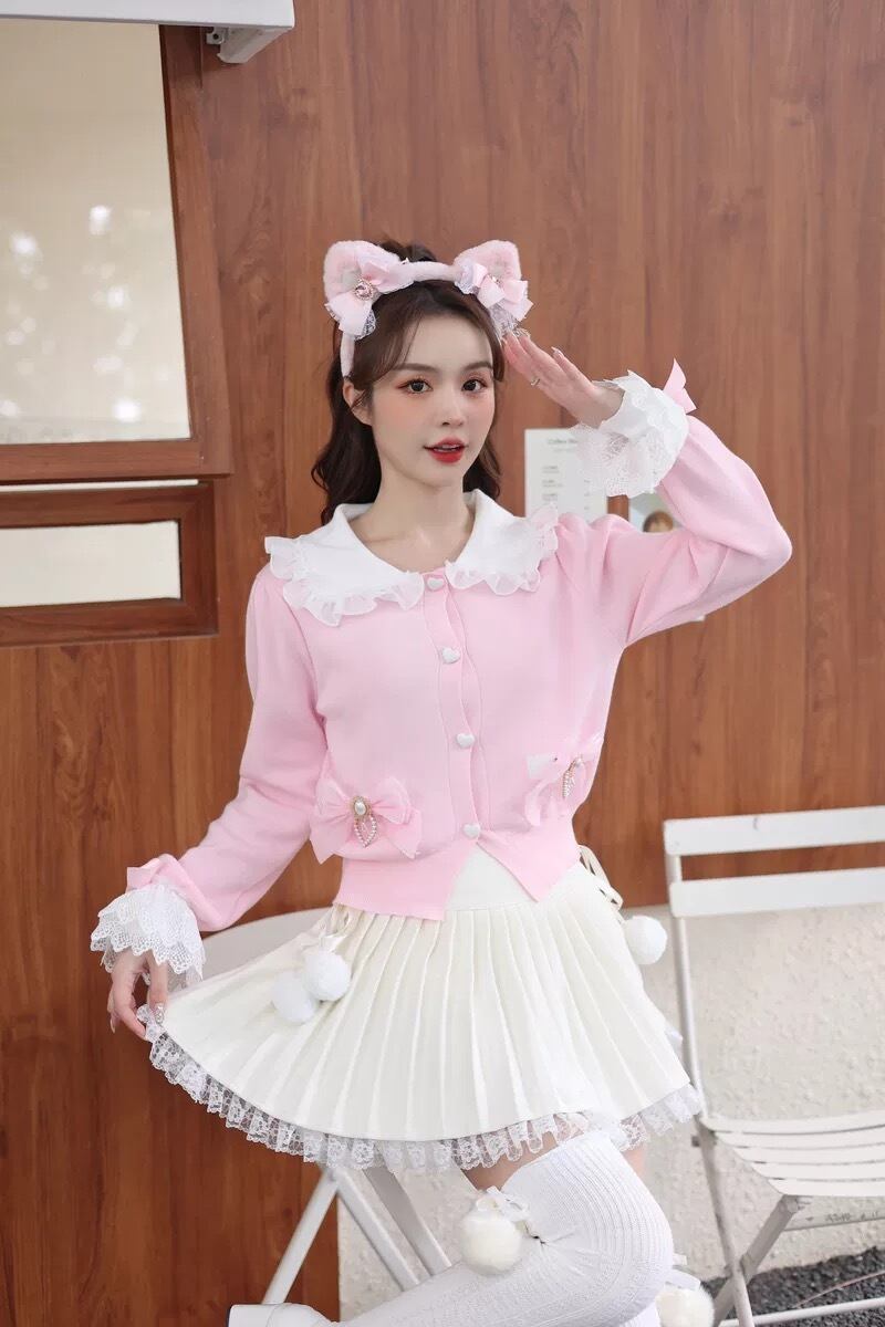 BABY】スノードットブラウス+スカートセットピンク