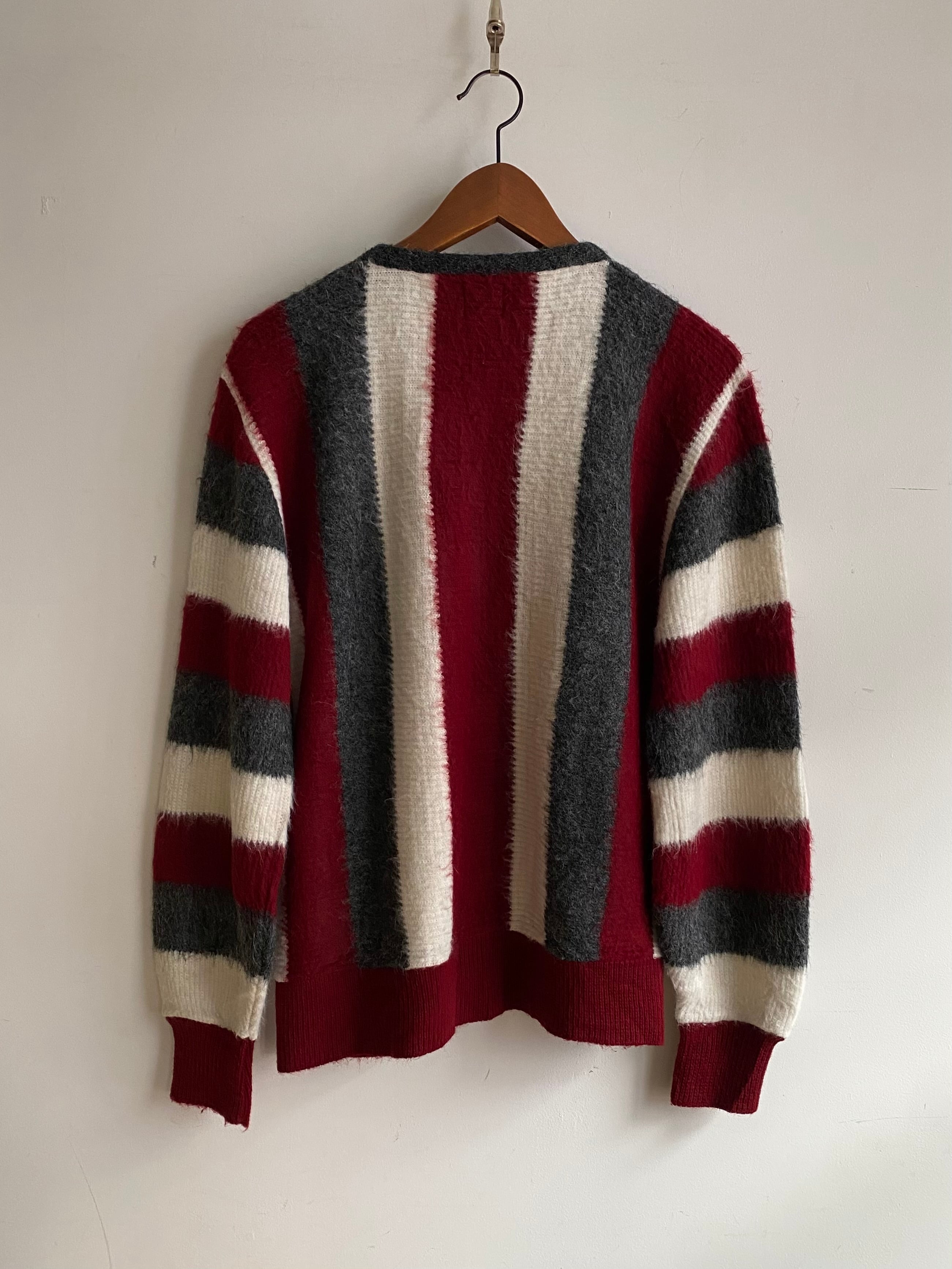60s BRENT MONTGOMERY WARD SHAGGY KNIT ZIP UP STRIPE CARDIGAN