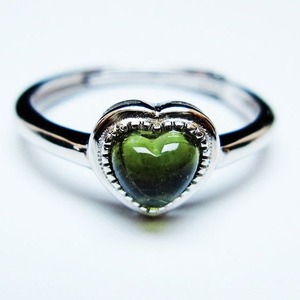 モルダバイト リング モルダウ石 指輪 ハート フリーサイズ 13号 一点物 メール便可 [M便 1/20] 199-572