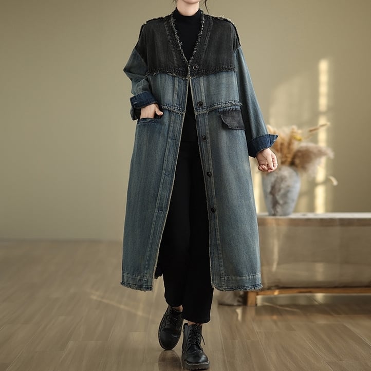 Vネック切替デニムロングジャケット10862 | さらり＊ふわり