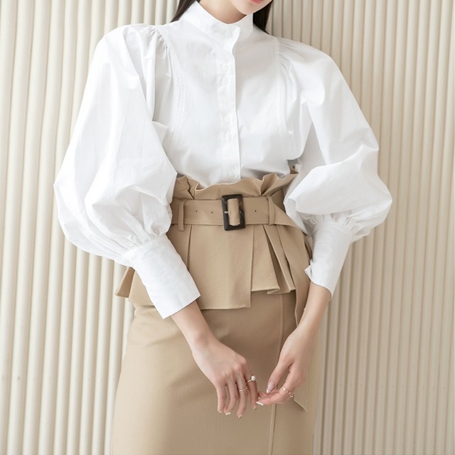 2025秋冬スタンドカラーランタンスリーブシャツ　BM1237