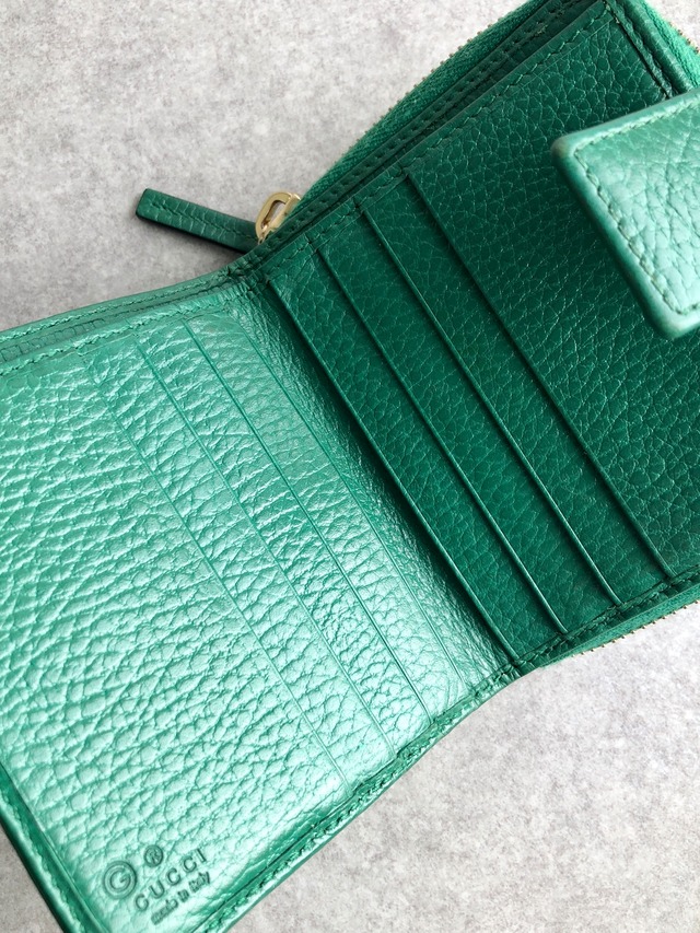 GUCCI グッチ GG柄 財布 ベージュ×グリーン キャンバス 2つ折り vintage ヴィンテージ オールド umn2nb