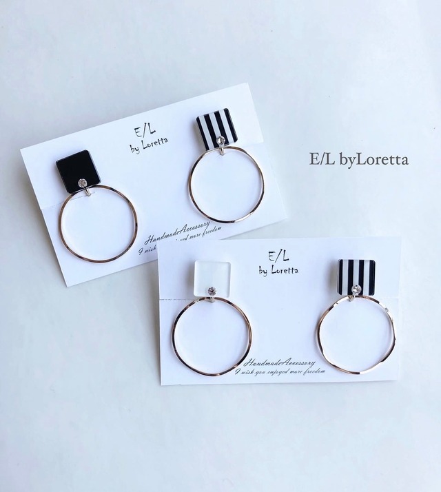 (全2色)2way Asymmetry stripe square hoop pierce/earring