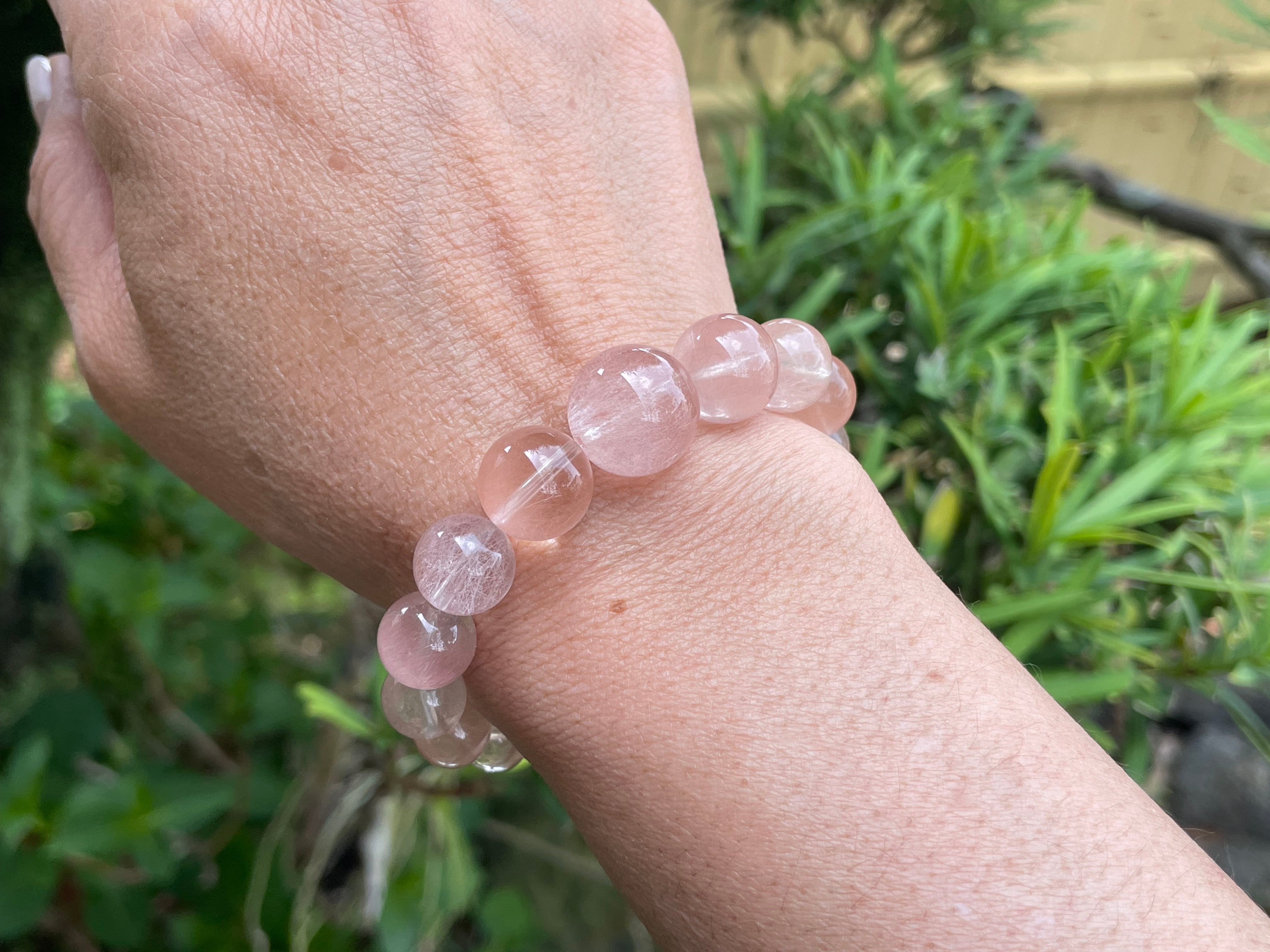 天然石 ピンクサゲニティッククォーツ ブレスレット （内周・16cm）⑤