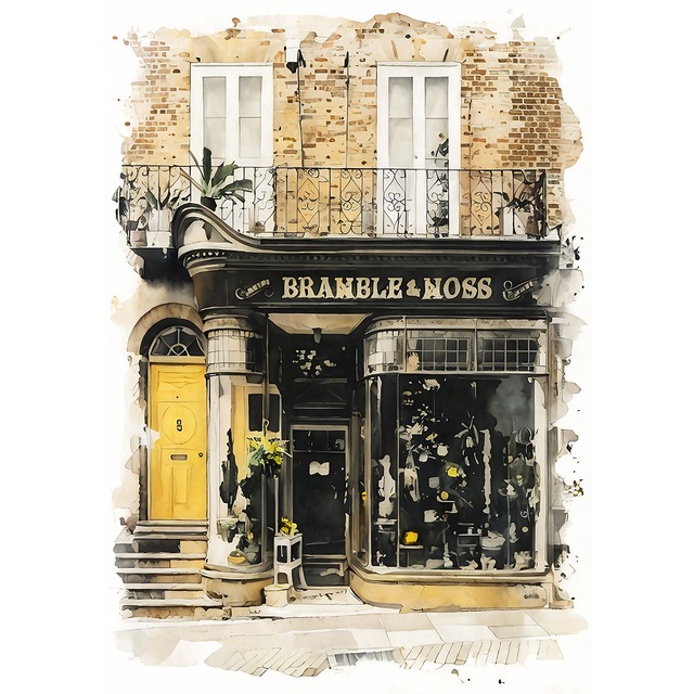 絵画 風景画(街並み) イギリス ロンドン リッチモンドの雑貨店 インテリアアート額付き 水彩画・油絵調 WAT0586