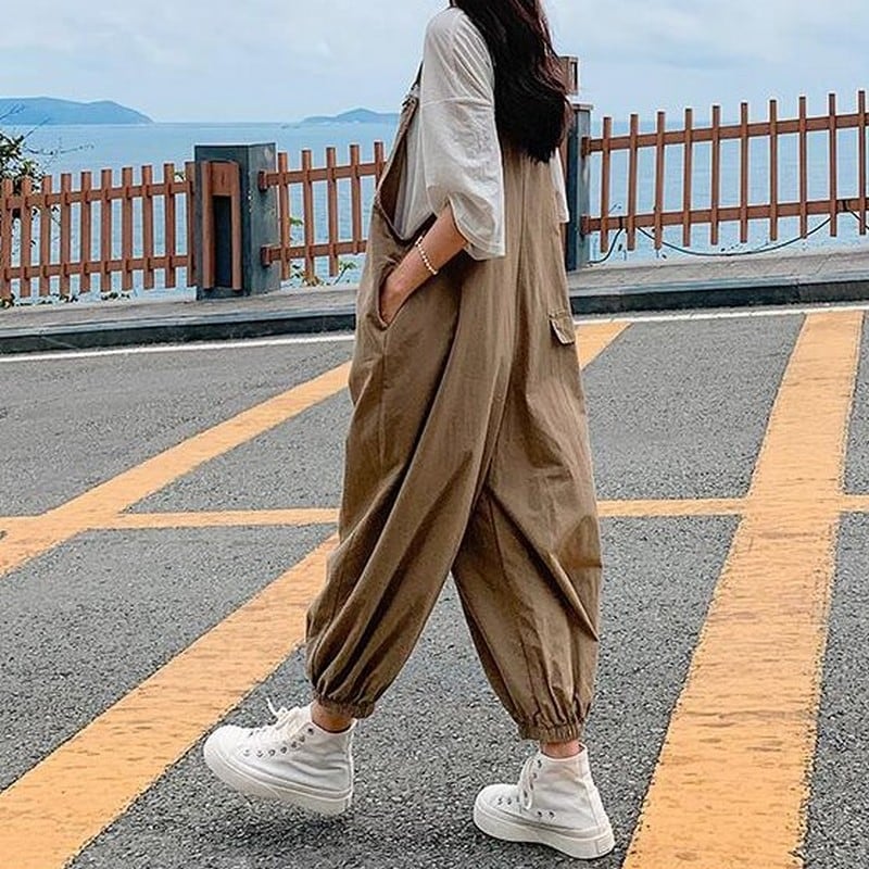 大きな胸ポケットの足首丈オーバーオール2点セット K16234 | くまの小