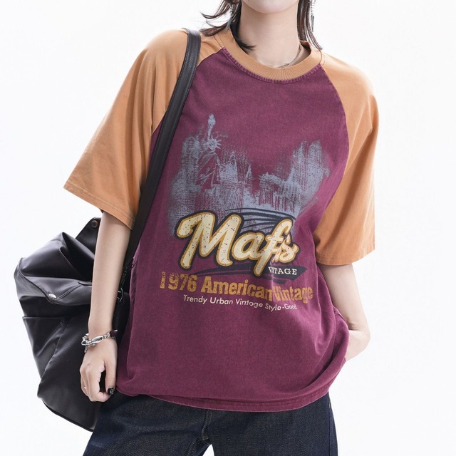 ヴィンテージライクレタリングラグランTシャツ 2col R02318