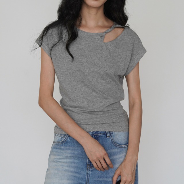 cutout design short-sleeve top L0529