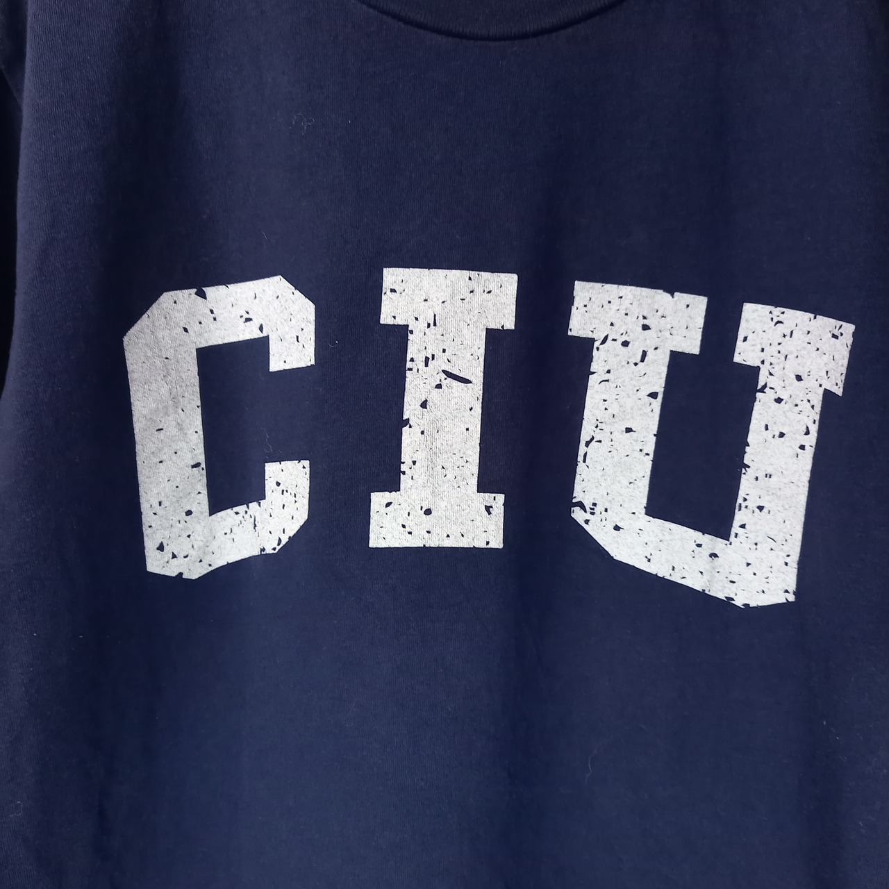 クルーネック　プリントTシャツ　半袖　カレッジロゴ　ネイビー　M