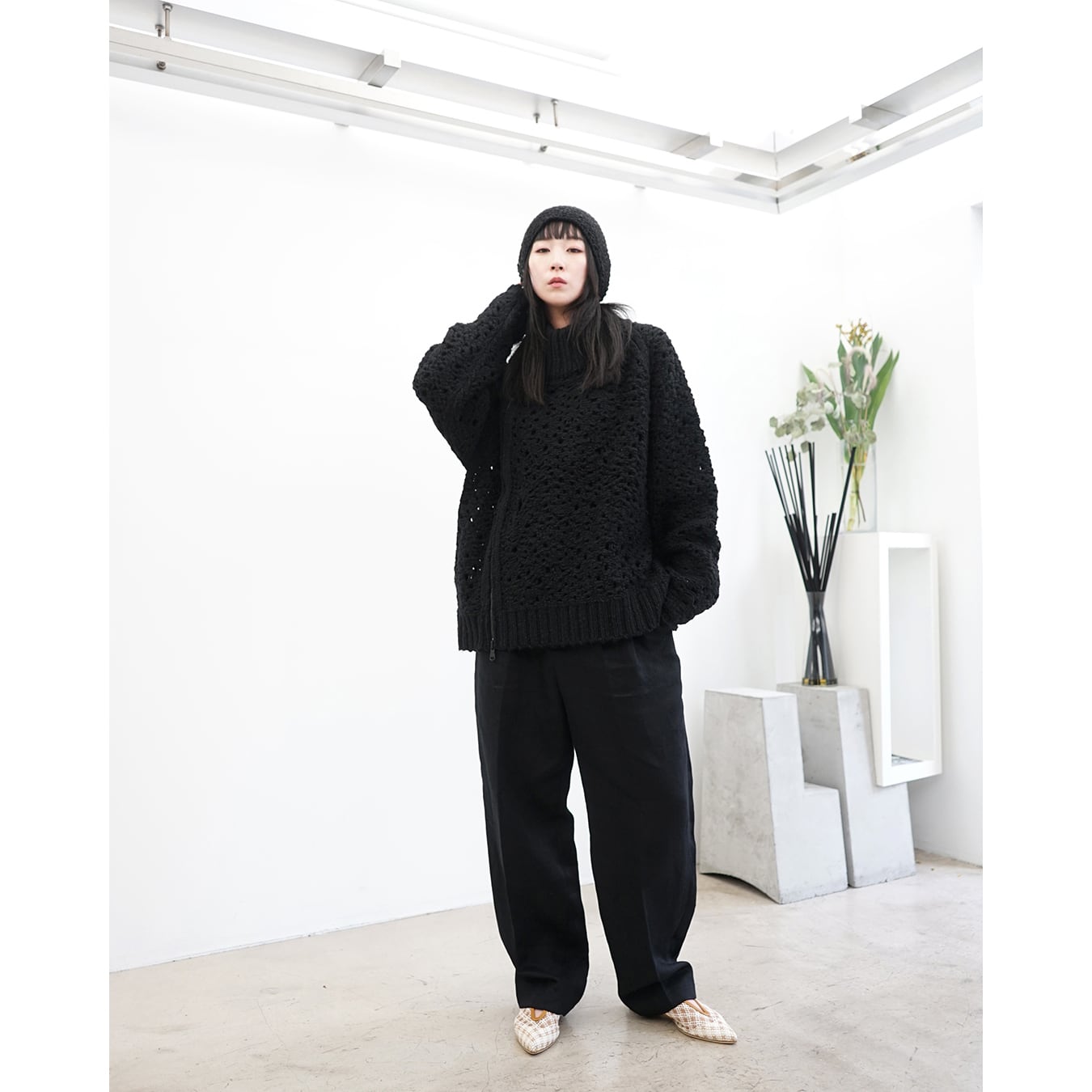 The Viridi-anne] (ザヴィリディアン) VI-3919-07 MESH ZIP-UP SWEATER