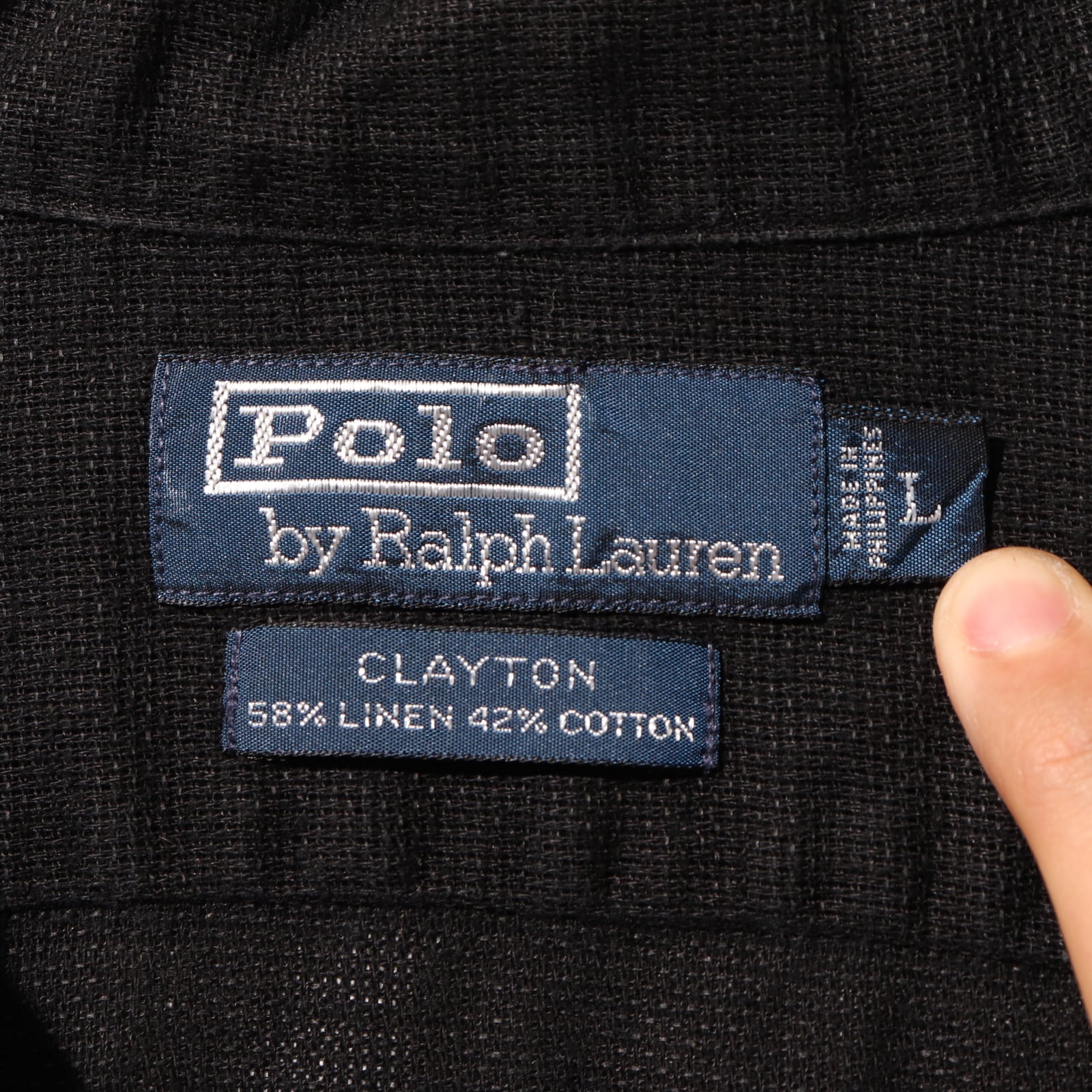 美品 L 完全無地 ブラック CLAYTON ガーゼ織りリネンコットン