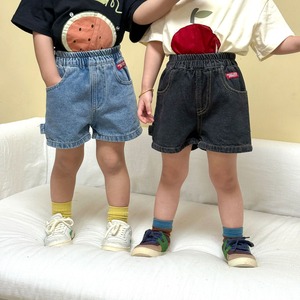 ウエストゴムデニムショートパンツ（ウォッシュブルー／ブラック）QQMM 2026夏｜80-150cm｜短パン｜半パン｜子供服｜韓国子供服｜男の子 ［取寄］