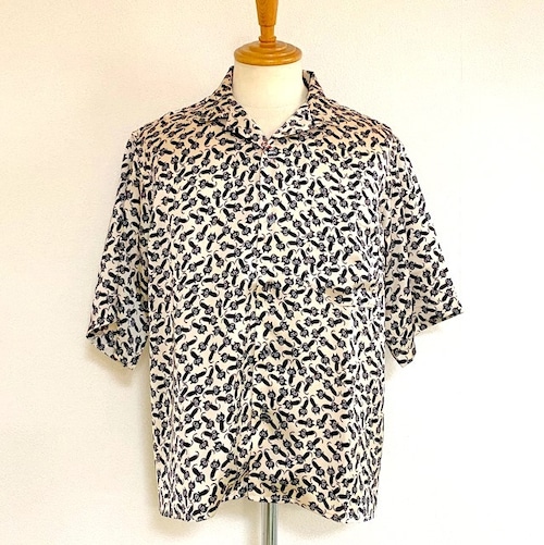 Animal Print Open Collar Shirts　Ivory Cat