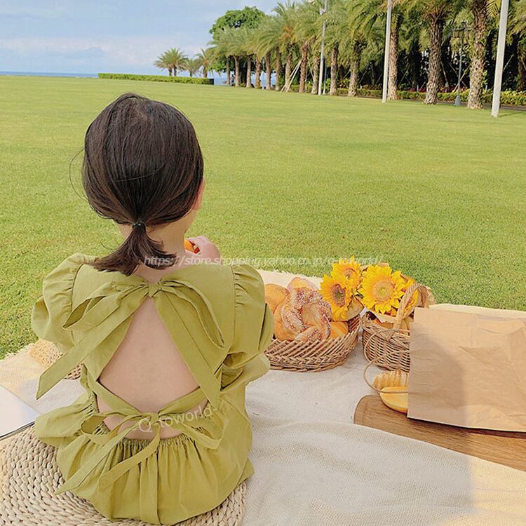 80 130 ワンピース 背中あき リボン プリンセス カジュアル かわいい 韓国子供服 女の子 Q Toworld キュートワールド 子供服 メール便は何点でも送料の合計は280円