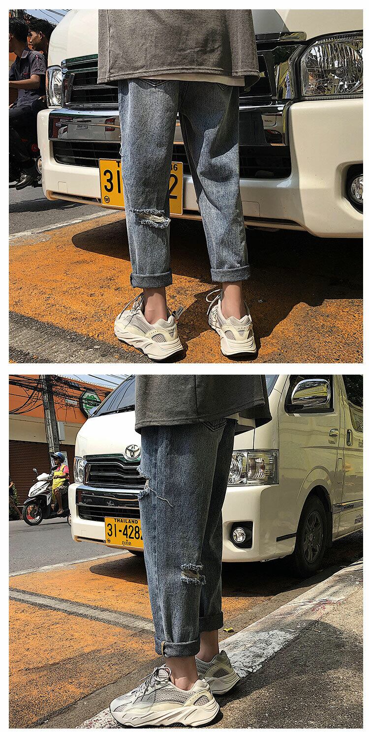 全1色 デニム パンツ ストレート カジュアル ダメージ おしゃれ