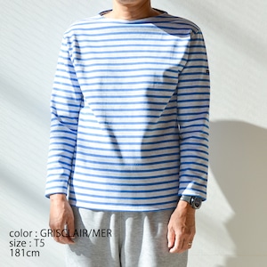 セントジェームス SAINT JAMES ボーダーシャツ(OUESSANT)GRISCLAIR/MER(杢ライトグレー/ブルー)