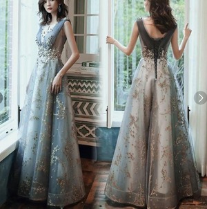 ★送料無料★7号(S)☆チュールとスパンコールのロングドレス(OPN2897)