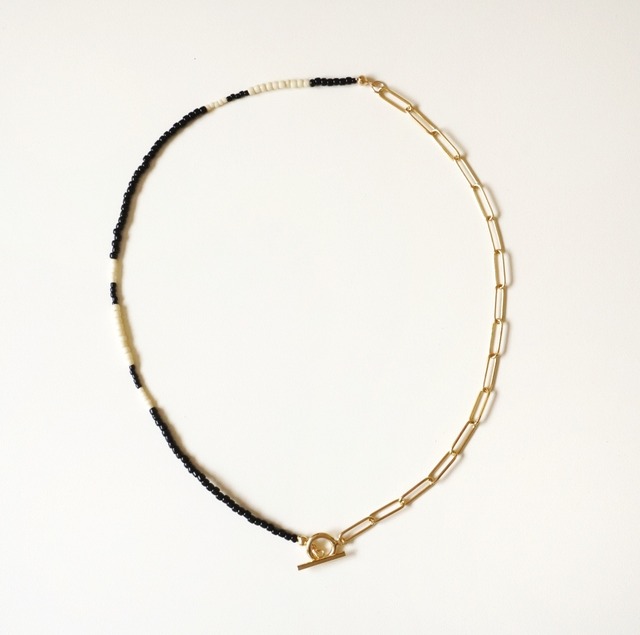 men's ビーズ×チェーンネックレス｜gold｜monotone