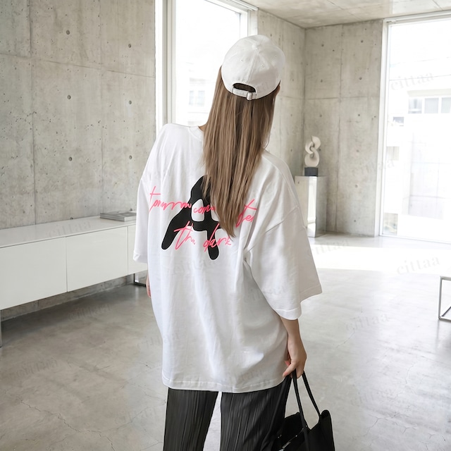 【即納】Y-4930　2026夏新作♡Aレタリングバックプリント半袖Tシャツ　ホワイト　0515