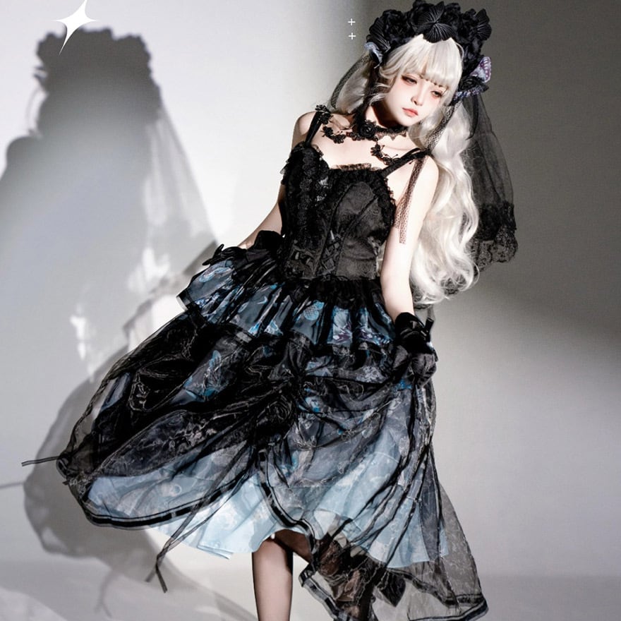 地雷系 ゴスロリ ジャンパースカート ロング丈 闇かわいい 蝶々