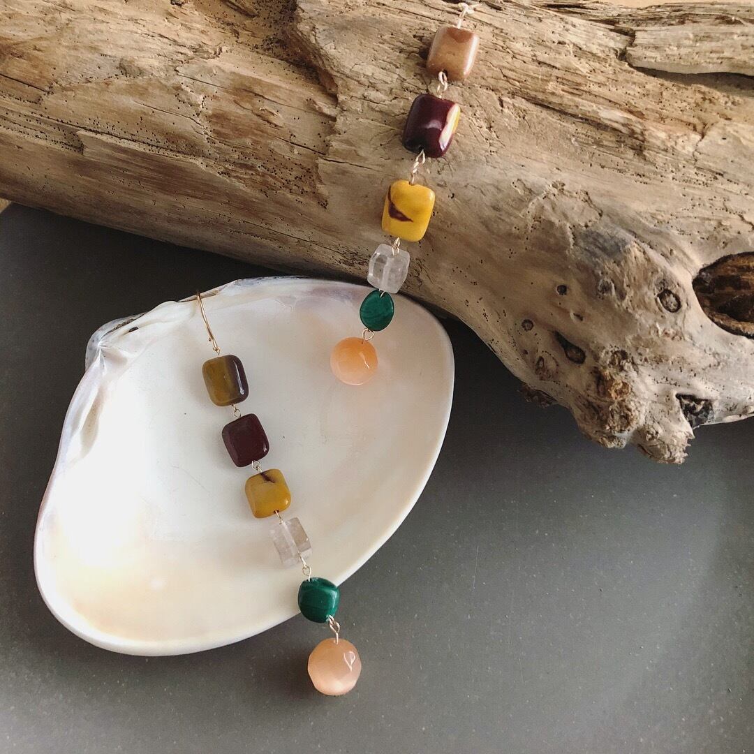 オータムカラーストーンのロングピアス #1