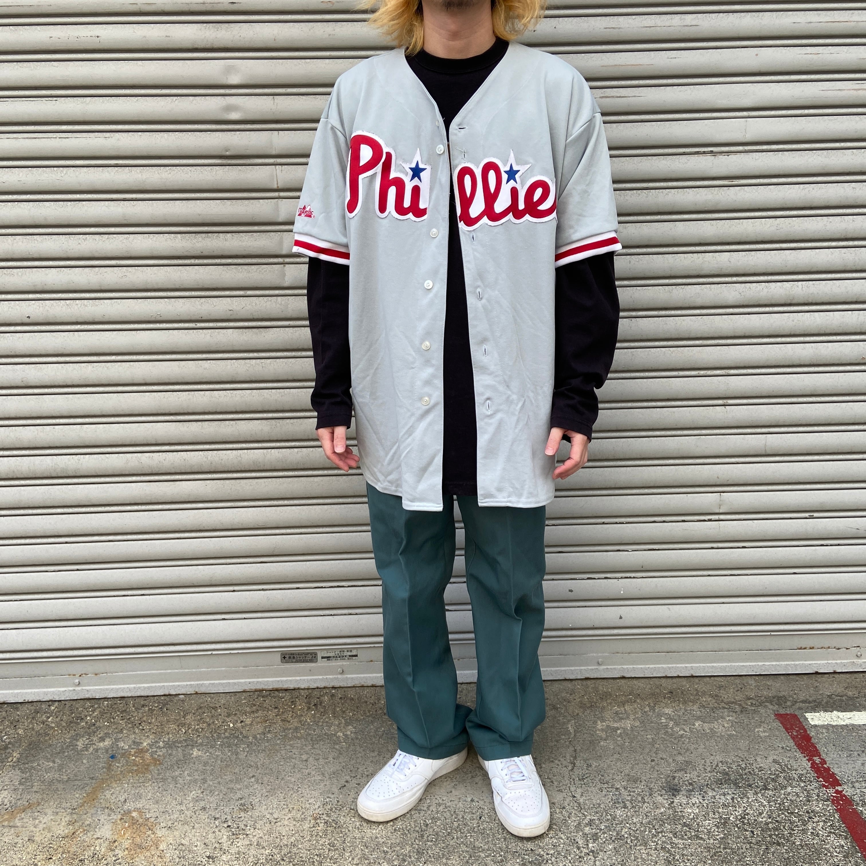 90s USA製 majestic ベースボールシャツ フィリーズ グレー XL 90s USA製 majestic ベースボールシャツ フィリーズ グレー XL