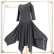 社交ダンス 衣装 スタンダード ドレス ワンピース レッスンウェア パーティ衣装 Leirena レイリーナ ラインストーン 黒 ブラック系 上品 ショートスリーブ 春夏 おしゃれ かわいい フェミニン イベント用 高級感 ストレッチ レディース ダンスウェア ボディライン 美シルエット 着回し 自宅練習 発表会 コスチューム ラインストーン装飾 豪華 体型カバー ブラックワンピース