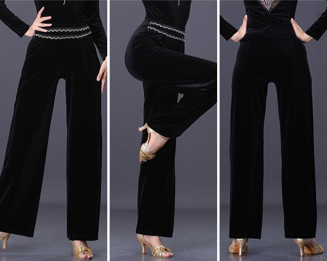 ハイウエスト ワイドレッグ ベロア ロングダンスパンツ ds1121