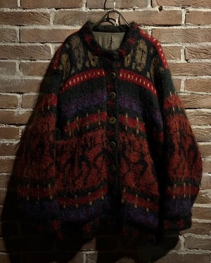 【Caka act3】Retro Pattern Vintage Loose Mohair Mix Knit Jacket