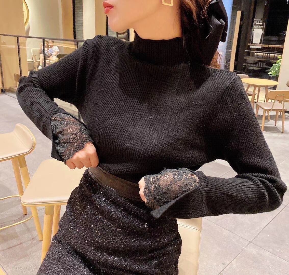 袖レースポイント　ボトルネックニット　AJ111-558