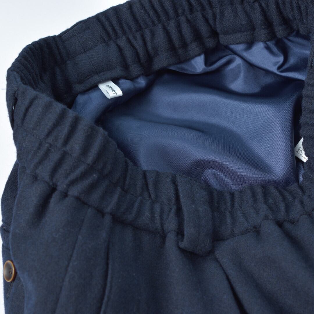 atelier naruse アトリエナルセ ウールフラノガウチョパンツ・ネイビー