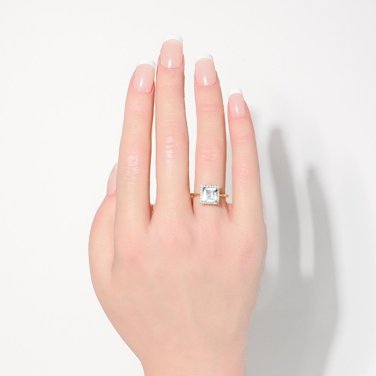 【K18 / 11号】アクアマリン x ダイヤモンド リング