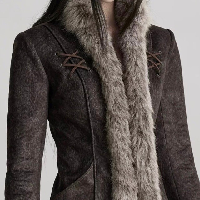 Faux fur edge jacket C1364