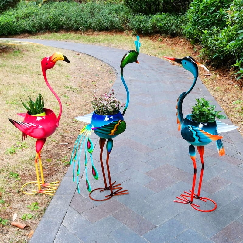 植木鉢 孔雀 フラミンゴ 鶴 鳥 動物 屋外 庭 置物 オブジェ インテリア